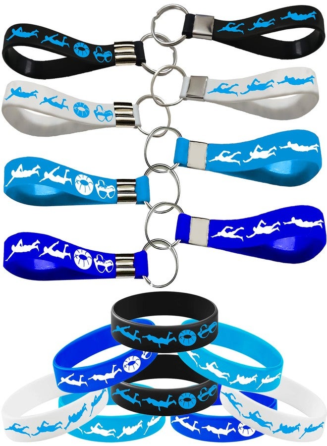 PIBIPAID 24PCS Swimming Rubber Bracelets Keychains Party Favors-Sport Themed Silicone Bracelets Party Supplies Swimming Action Themed Birthday Baby Shower Party Decorations - Image 5
